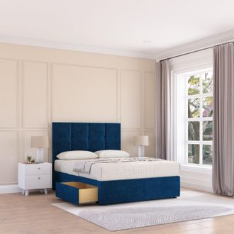 Sloomy Jasmine Plush Velvet Memory Foam Bed Set With 4 Drawers, Mattress & Headboard in Navy | Size: Super King