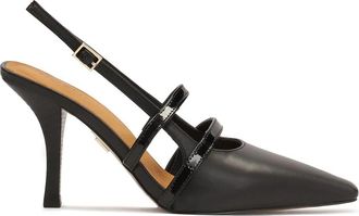 Kazar Zwarte slingback pumps met gelakte bandjes - Dames - Pumps - Zwart - 41 EU - Leer - Schoenen