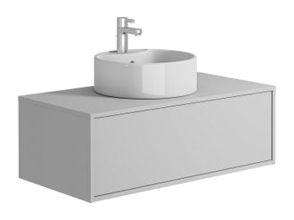 Vente-Unique Mueble de ba&ntilde;o flotante blanco con lavabo redondo simple - 94 cm - TEANA II