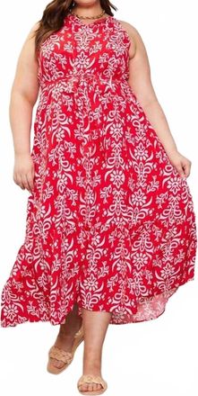 Skies Are Blue Clothing Printed Halter Neck Maxi Trepeze Dress - Plus In Red-Off White