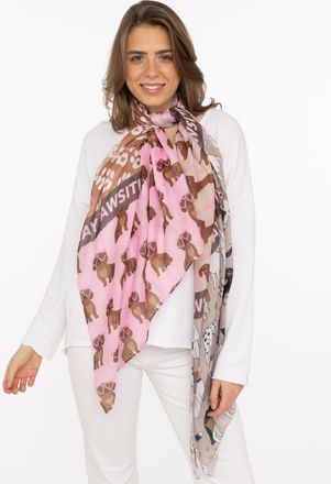 Zwillingsherz Schal ZWILLINGSHERZ Pawsitive, Damen, mittelbeige, Web, Obermaterial: 100% Polyester, Modet&uuml;cher Schal, Hundemuster, farbenfroh, transparent