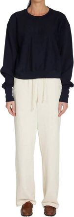 Les Tien Ryder Crop Crew Neck Sweatshirt In Navy