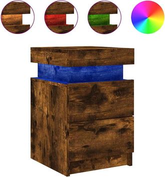 vidaXL Mesita De Noche Con Luces Led Roble Ahumado 35x39x55 Cm Vidaxl
