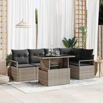 vidaXL Conjunto De Sof&aacute; De Jard&iacute;n 6 Pcs Gris Polirat&aacute;n Vidaxl