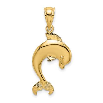 Diamond2Deal 14k Gold Polished Jumping Dolphin Charm