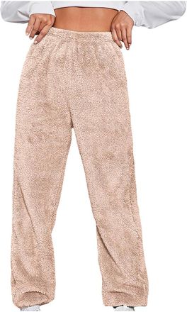 Generic Womens Fleece Pyjama Bottoms Warm Fluffy Lounge Pants Ladies Comfy Plain Color Fuzzy Pj Bottoms Winter Thermal Elasticated Waist Loungewear Pyjama Pan