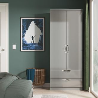 Lewis's Camden 2 Door 2 Drawer Wardrobe in Grey Gloss & Dusk Grey - Ready Assembled - Lewiss Home | TJ Hughes