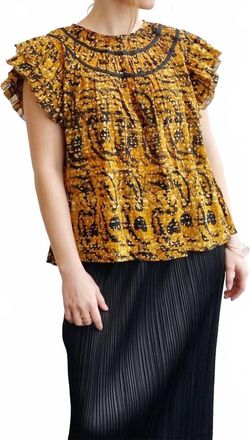 Ulla Johnson Pre-Loved Amai Top With Flutter Cap Sleeve In Amber Black/cream