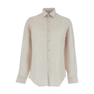Calvin Klein Linnenmix Klassiek Overhemd - Heren - Casual Overhemden - Beige - 3XL - Linnen - Overhemden