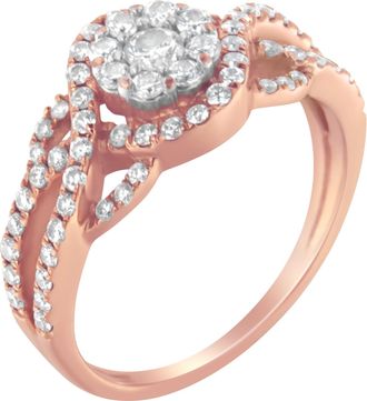 House of Brilliance 10K Rose Gold 3/4 Cttw Diamond Floral Cluster Head and Twisted Shank Cocktail Ring