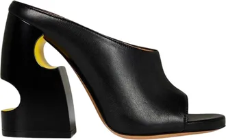 Off-white Off White Dames/Dames Uitgesneden Leren Hoge Blokhak Muiltjes (ZWART/GEEL)