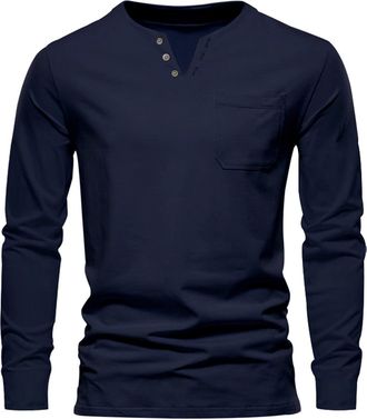 Generic Mens Henley T-Shirt Long Sleeve Lightweight Regular Fit Casual with Button Grandad Shirts Solid Color Casual Tops Mens Grandad Collar Henley T Shirts 