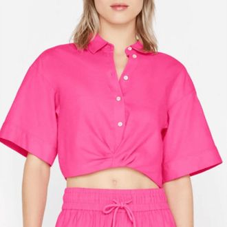 Frame Denim Cropped Twist Front Top In Flamingo Pink
