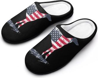 Generic Greyhound Dog U.S.A. Flag Mens Warm Slippers Non-Slip Sole Winter Rubber Cotton Shoes for Bedroom
