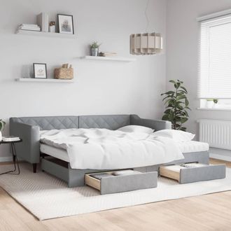 vidaXL Sof&aacute; Cama Nido Con Cajones Tela Gris Claro 100x200 Cm Vidaxl