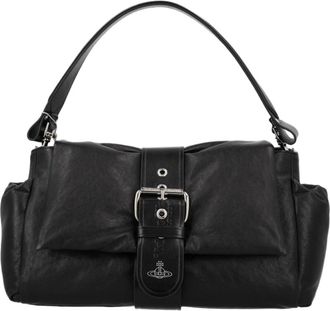 Vivienne Westwood Black Buckle Strap Calf Leather Handbag