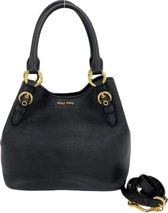 Miu Miu Black Leather Handbag Shoulder Bag Tote Bag (Pre-Owned)
