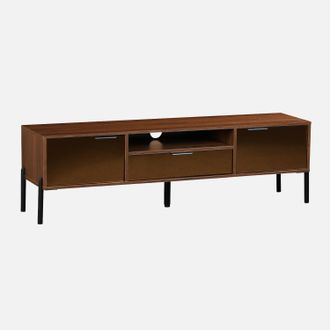 Sweeek Sweeek - Mueble Tv Vintage Efecto Madera De Nogal 151,5cm, Glassy, Madera De Nogal, 151.5x38x44.7 Cm