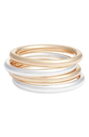 Open Edit Set of 4 Polished Bangle Bracelets in Gold- Silver at Nordstrom