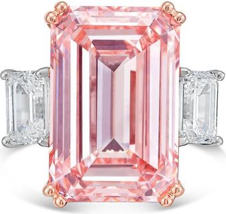 Diana M. Jewels 18kt Rose gold Lab grown 6ct Fancy pink emerald diamond ring with emerald diamonds on the side and micropave band