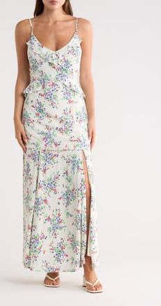 Lovestitch Ruffle V-Neck Maxi Dress in Ivory/Violet at Nordstrom Rack, Size X-Small