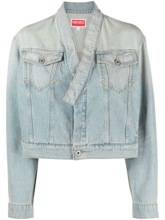 Kenzo faded-effect cropped denim jacket - women - Cotton - M - Blue