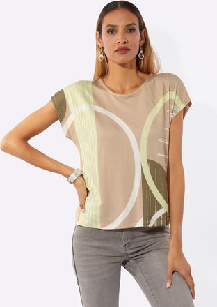 Cr&eacute;ation L Rundhalsshirt CREATION L Shirt, Damen, Gr. 36, beige, pistazie, bedruckt, 95% Viskose, 5% Elasthan, gemustert, Rundhals, Shirts Rundhalsshirt