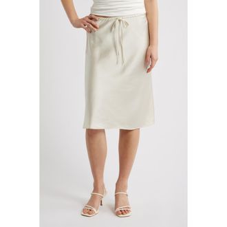 Open Edit Drawstring Satin Skirt in Ivory Dove at Nordstrom, Size Xx-Small