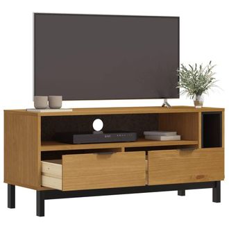 Berkfield Home TV Cabinet FLAM 110x40x50 cm Solid Wood Pine in Brown | Size: 110 x 40 x 50 cm