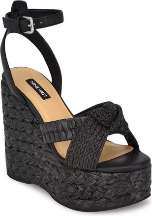 Nine West Eaden 1 Sandals Womens Black Ankle Strap Wedge Heel VER586