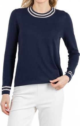 Peace of Cloth Sheer Stripe Long Sleeve Crew Top In Navy
