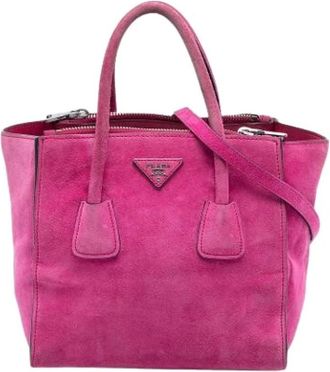 Prada Pre-owned Handbags, female, Pink, Size: ONE SIZE Pre-owned Suede Handbag