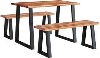 vidaXL 3 Piece Dining Set with Live Edge Solid Wood Acacia vidaXL