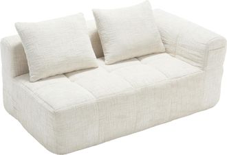 STILVORA Sof&aacute; Recto 2 Plazas Con Chaise Longue, Sin Montaje, Con Coj&iacute;n Y Bolsillos Laterales, Confort Nube En Chenilla Beige
