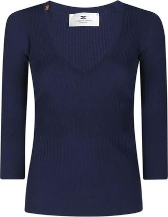 Elisabetta Franchi Geribbelde trui met V-hals - Blauw