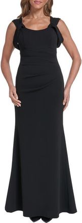 Eliza J Drape Detail Stretch Crepe Mermaid Gown in Black at Nordstrom, Size 12