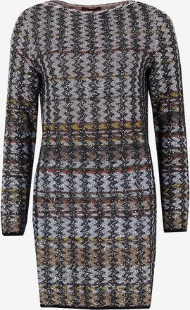Missoni Glitzerndes Strick-Minikleid mit Fischgr&auml;ten und Streifen