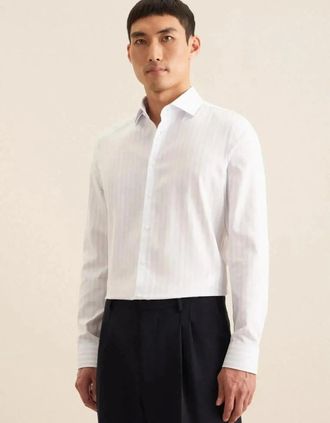Seidensticker Seidensticker Mens Slim Fit No Iron Spread Kent Structured Stripe Business Shirt Light Blue - White - Size: 38/Regular