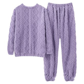 Generic Winter Pyjamas For Women Uk Warm Thicken Soft Fuzzy Fleece Pajamas Long Sleeve Pullover Tops And Pants 2 Piece Lounge Set Christmas Pajamas Fluffy Fle