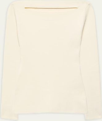 Another Tomorrow Cutout Compact Knit Long-Sleeve Top