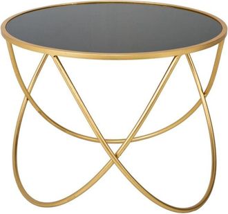 Wanderlust Deco Wanderlust Deco - Mesa Auxilar Redonda De Metal Dorado Con Superficie De Cristal D60x45