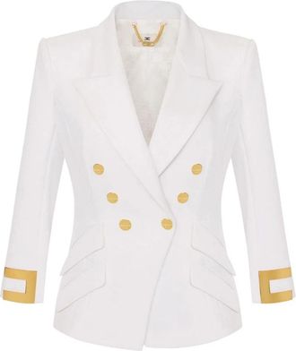 Elisabetta Franchi Jas in dubbel laags stretch cr&ecirc;pe stof met juwelenlogo - Dames - Blazers - Beige - S - Leer - Jassen