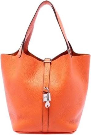 Herm&egrave;s Pre-owned Picotin 22 - Dames - Vintage Tas - Oranje - ONE Size - Leer - Vintage