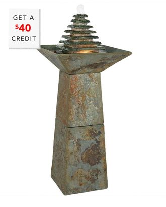 Sunnydaze Layered Slate Pyramid Outdoor Water Fountain 40in Lawn Feature w/ LED with $40 Credit