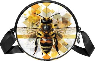 Generic Circle Crossbody Bag for Women, Honey Bee Small Sling Bag Daypack with Zipper Adjustable Shoulder Straps Casual Ladies Girls Round Purse