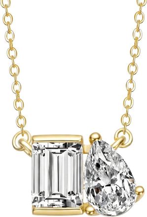Rachel Glauber 14K Plated Cz Two Stone Necklace