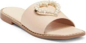 Top Moda Esme Heart Slide Sandal in Beige Pu at Nordstrom Rack, Size 7.5