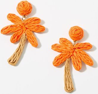 Simons Womens Large raffia palm tree earrings