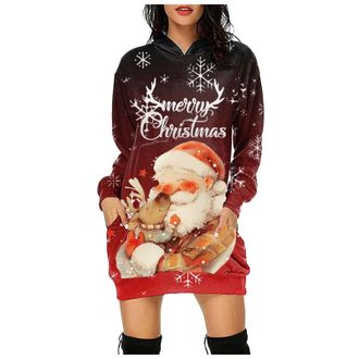 Generic Christmas Sweaters Dress for Women Casual Crew Neck Dress Tunic Skirt Funny Party Costume Womens Christmas Outfit Halloween Sweatshirts for Women Funn