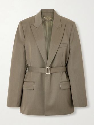 Victoria Beckham Blazer In Twill Di Misto Lana Con Cintura - Verde